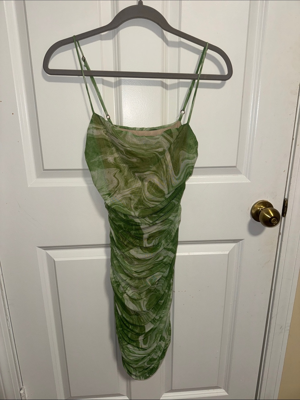 naked wardrobe Green Marble-Print Cowl Slip Midi Dress